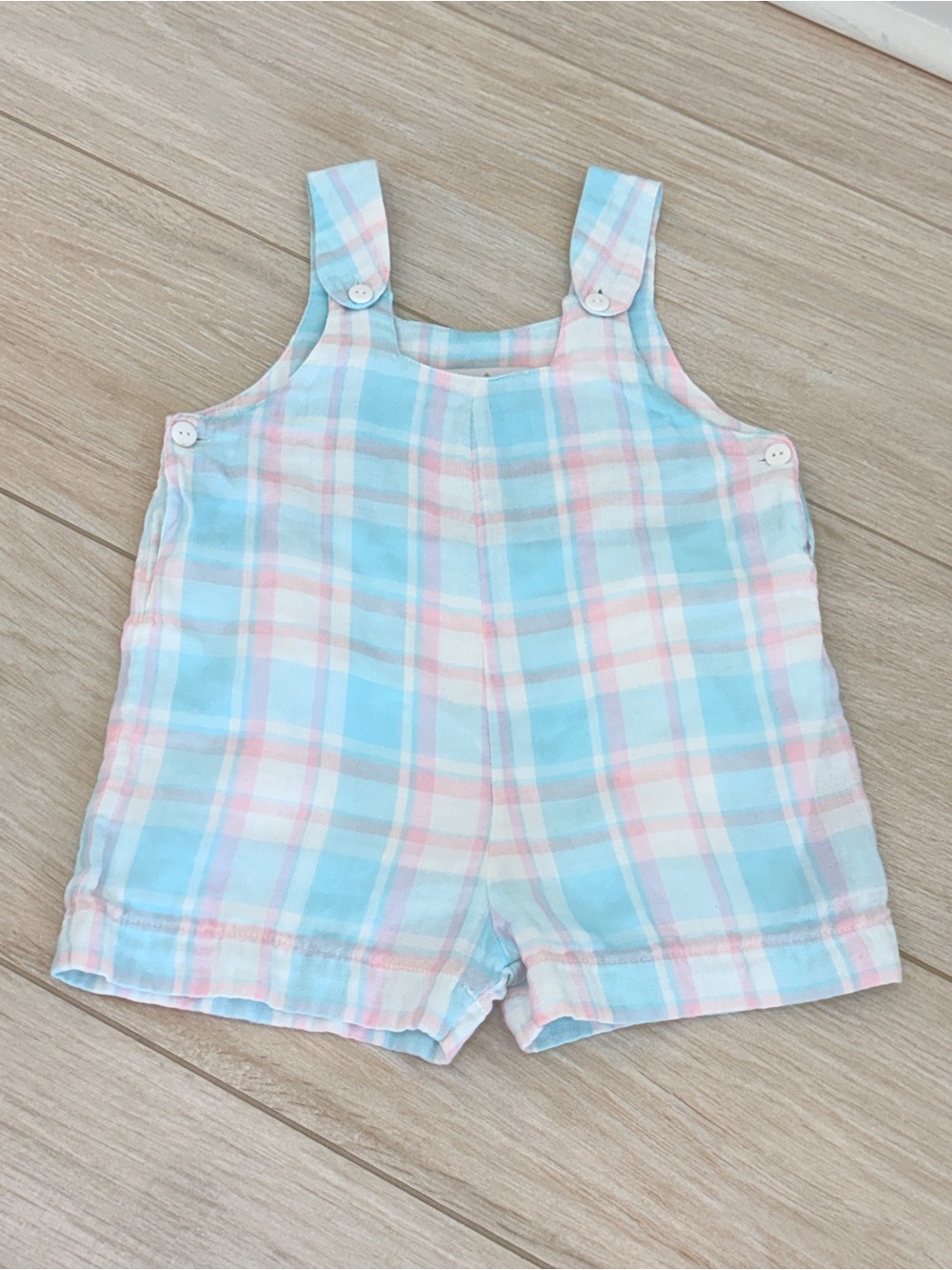 Pastel Plaid Kids Shortalls in Blue & Pink